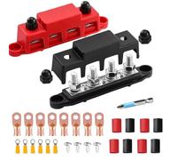 2 barras colectoras 12 V-48 V CC, regleta de terminales BusBar 250 A, distribuidor de corriente 4 pernos M8 para RV barco yate, fácil de usar y resistente, color negro y rojo