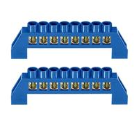 2 barras de terminales neutrales de 8 posiciones, alambre de latón, barra de autobús, bloque de conexión a tierra, carcasa azul para distribución eléctrica