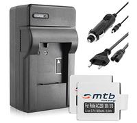 2 Baterìas + Cargador (Coche/Corriente) para Rollei Actioncam 220, 300, 300 Plus, 310, 330, 415