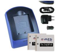2 Baterìas + Cargador (USB/Coche/Corriente) para Fuji NP-40 / Pentax D-Li8, D-Li 85 / BenQ DLi-102 / Jay-Tech/Medion UVM - s.Liste