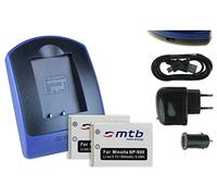 2 Baterìas + Cargador (USB/Coche/Corriente) para NP-900, LI-80B / Konica Minolta/Medion/Olympus/Rollei/Traveler... - Siehe Kompatibilitätsliste!