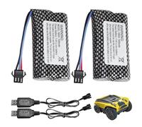 2 baterías de litio recargables de 7,4 V, 1500 mAh SM-3P, batería de iones de litio recargable con cable de carga UBS, batería de iones de litio para avión RC, coche de juguete