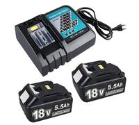2 baterías de repuesto de 18 V 5,5 Ah + cargador DC18RC 18 V compatible con batería Makita y cargador, para herramientas eléctricas BL1860B BL1850B BL1850 BL1840 BL1830 DC18RA DC18SD LXT-400
