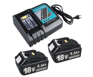 2 baterías de repuesto de 18 V 5,5 Ah + cargador DC18RC 18 V compatible con batería Makita y cargador, para herramientas eléctricas BL1860B BL1850B BL1850 BL1840 BL1830 DC18RA DC18SD LXT-400