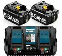 2 baterías de repuesto de 18 V para Makita y cargador doble, compatible con BL1860 BL1860B BL1850 BL1850B BL1840 BL1830 BL1820 LXT400