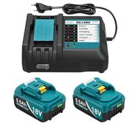 2 baterías de repuesto de 5,5 Ah para Makita batería de 18 V y cargador de | Compatible con batería Makita de 18 V para BL1860B BL1860 BL1850B BL1850 BL1845 BL1840 LXT-400 con indicador LED