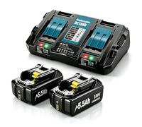 2 baterías de repuesto para Makita BL1860B BL1860B de 18 V y cargador de puerto dual 6 A para DC18RD compatible con batería Makita de 18 V BL1860 BL1860B BL1850B BL1850 BL1840B BL1830B LXT-400