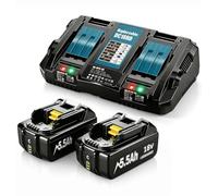 2 baterías de repuesto para Makita + cargador de doble puerto de 6 A DC18RD | Compatible con batería Makita LXT de 18 V BL1860B BL1850B BL1840B BL1830B DC18RC DC18RCT DC18SF