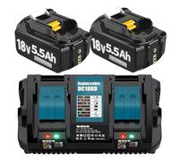 2 baterías de repuesto para Makita y cargador doble, 18 V, 5,5 Ah, 5500 mAh, compatible con BL1860 BL1860B BL1850 BL1850B BL1840 BL1830 BL1820 LXT400