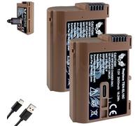 2 baterías SK compatibles con Nikon EN-EL15c < 2600 mAh > EN-EL15b EN-EL15a EN-EL15 < con conector de carga USB tipo C > para D850 D7500 - Z8 Z7 II Z6 III Z5 Zf