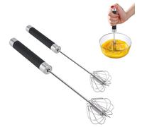 2 batidores, batidora de mano, batidora giratoria semiautomática de acero inoxidable, para mezclar, batir, revolver ingredientes al cocinar, hornear, hogar (12 pulgadas + 10 pulgadas)