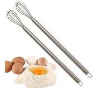 2 batidores de acero inoxidable, 23 cm, mini batidor con mango largo, batidor inoxidable, pequeño para hacer espuma, batir nata, batir huevos