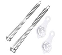 2 Batidores de Bola de Acero Inoxidable, Batidores con Bolas y Separador Yema, Batidores Manuales, Batidores de Cocina para Cocinar, Mezclar, Batir (10 pulgadas y 12 pulgadas)