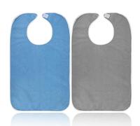 2 Bavoirs Adulte Lavables (75x45 cm), Bavoirs Imperméables en Tissu Éponge sans Poche, Pour Personnes Âgées et Adultes, Lot de 2 (Bleu Foncé, Gris)