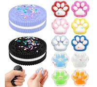 2 Biscuit Stress Relief Toy + 10 Mini squishies con Forma de Pata de Gato