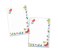 2 blocs de cartas, cuaderno escolar, bloc de notas, papel de carta para niños, niñas, niños, mariposas, flores (2 blocs A4 con 25 hojas cada uno)