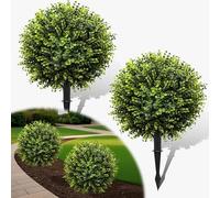 2 Bolas Artificiales de Boj Falsas para Maceteros de Exterior, Árboles Artificiales de Boj de Exterior con Púa Resistente a los Rayos UV para Porche, Interiores, Decoración de Jardín y Senderos