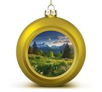 2 bolas de Navidad personalizadas doradas de 60 mm, de plástico, inastillables, personalizables, con texto en inglés "Springtime in the Mountainsprint"