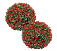 2 bolas de topiario artificiales de 25 cm, boj sintético, para colgar, esferas decorativas de plástico para jardín, boda, hogar, decoración interior al aire libre, fácil de instalar, baja M (rosa roja