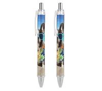 2 bolígrafos retráctiles de gel de 0,5 mm, tinta negra líquida, suave, bulldog francés, de verano, con agarre ergonómico cómodo, de secado rápido y sin manchas, recargables, para oficina para
