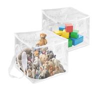 2 Bolsas Almacenamiento Juguetes Extra Grandes, 35x35x35cm Bolsas Almacenamiento Plástico Transparente con Asa y Cremallera Organizador Juguetes para Bloques Rompecabezas Ropa Hilo