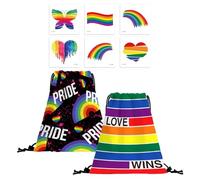 2 Bolsas con Cordón, 6 Pegatinas De Tatuajes, Bolsa De Gimnasio con Cordón, Mochila Arcoíris, Bolsa De Almacenamiento con Cordón, Bolsa Deportiva Arcoíris