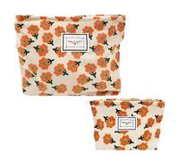 2 bolsas de aseo de viaje, multifuncional, bolso de mano, pequeño neceser, neceser de cosméticos para mujer, bolsa de cosméticos de pana con estampado de flores (naranja), naranja, 26 * 18 cm, Moda