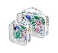 2 bolsas de aseo de viaje transparentes con diseño de pavo real en jardín tropical, bolsa de cosméticos, impermeable, organizador de almacenamiento con cremallera para mujeres y hombres, Tamaño A376,