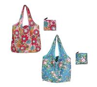 2 bolsas de compras reutilizables, respetuoso con el medio ambiente, bolso floral, bolsa de transporte plegable, adecuado para compras, compras, trabajo (rosa, azul)