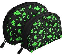 2 Bolsas de cosméticos Alien Funny Spaceships Planet Bolsa de Maquillaje de Viaje Shell Neceser Bolso de Mujer