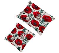2 bolsas de cosméticos con bolsillo de flores de amapolas rojas, bolsa de maquillaje de metralla de cierre automático, portátil, sin cremallera, mini bolsa de maquillaje de viaje para auriculares,
