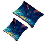 2 bolsas de cosméticos con bolsillo de tormenta de fantasía, bolsa de maquillaje de metralla de cierre automático, portátil, sin cremallera, mini bolsa de maquillaje de viaje para auriculares,