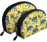 2 Bolsas de cosméticos con diseño de Rinoceronte Amarillo en Peligro de extinción, Bolsa de Maquillaje de Viaje, Bolso de Mano para Mujer