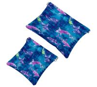 2 bolsas de cosméticos de bolsillo, azul con patrón de tiburón ballena y ballena, cierre automático, bolsa de maquillaje sin cremallera, pequeña bolsa de maquillaje para mini almacenamiento de viaje