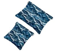 2 bolsas de cosméticos de bolsillo con diseño de acuarela Ocean Life, bolsa de maquillaje con cierre automático, portátil, sin cremallera, mini bolsa de maquillaje de viaje para auriculares, moneda,