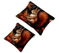 2 bolsas de cosméticos de bolsillo con diseño de ardilla de flores coloridas para bolsos, bolsa de maquillaje impermeable, bolsa de cosméticos portátil, sin cremallera, multicolor 02, A：7.1x5.8in