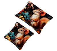 2 bolsas de cosméticos de bolsillo con diseño de ardilla de flores coloridas para bolsos, bolsa de maquillaje impermeable, portátil, sin cremallera, bolsa de maquillaje, Multicolor 06, A：7.1x5.8in