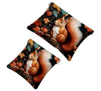 2 bolsas de cosméticos de bolsillo con diseño de ardilla de flores coloridas para bolsos, bolsa de maquillaje impermeable, portátil, sin cremallera, bolsa de maquillaje, Multicolor 01, A：7.1x5.8in