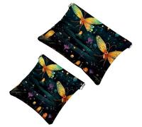 2 bolsas de cosméticos de bolsillo con diseño de luciérnagas por la noche, bolsa de maquillaje impermeable, portátil, sin cremallera, 1739, multicolor 01, A：7.1x5.8in/18x14.8cm，B:4.7x4.5in/12x11.5cm