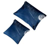 2 bolsas de cosméticos de bolsillo con diseño de luna nocturna y estrellas fugaces, bolsa de maquillaje de metralla de cierre automático, portátil, sin cremallera, mini bolsa de maquillaje de viaje