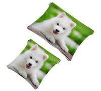 2 bolsas de cosméticos de bolsillo con ilustración de cachorro husky siberiano jugando en el parque, bolsa de maquillaje de metralla de cierre automático, mini bolsa de maquillaje de viaje portátil