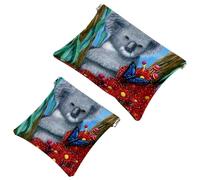 2 bolsas de cosméticos de bolsillo con ilustración de cachorro husky siberiano jugando en el parque, bolsa de maquillaje de metralla de cierre automático, mini bolsa de maquillaje de viaje portátil