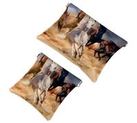2 bolsas de cosméticos de bolsillo con patrón de tormenta de arena del desierto, bolsa de maquillaje de metralla de cierre automático, portátil, sin cremallera, mini bolsa de maquillaje de viaje para