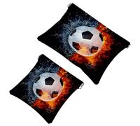 2 bolsas de cosméticos de bolsillo de agua con diseño de balón de fútbol en el fuego, bolsa de maquillaje de metralla de cierre automático, portátil, sin cremallera, mini bolsa de maquillaje de viaje