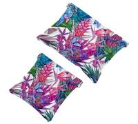 2 bolsas de cosméticos de bolsillo de jardín tropical de cactus de acuarela, bolsa de maquillaje de cierre automático, portátil, sin cremallera, mini bolsa de maquillaje de viaje para auriculares,
