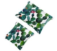 2 bolsas de cosméticos de bolsillo de jardín tropical de cactus de acuarela, bolsa de maquillaje de cierre automático, portátil, sin cremallera, mini bolsa de maquillaje de viaje para auriculares,