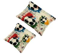 2 bolsas de cosméticos de bolsillo, diseño de fútbol con salpicaduras de color, bolsa de maquillaje de metralla de cierre automático, sin cremallera, pequeña bolsa de maquillaje para almacenamiento de