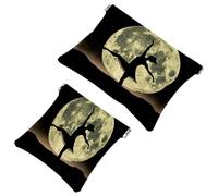 2 bolsas de cosméticos de bolsillo, diseño de silueta de niña bailando con luna, bolsa de maquillaje con cierre automático, sin cremallera, pequeña bolsa de maquillaje para mini almacenamiento de