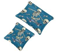 2 bolsas de cosméticos de bolsillo, patrones de esqueleto de monopatín, bolsa de maquillaje con cierre automático, sin cremallera, pequeña bolsa de maquillaje para almacenamiento de cosméticos,