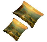 2 bolsas de cosméticos de bolsillo Sunset Mountain Deer-1343 para bolsos, bolsa de maquillaje impermeable, bolsa de cosméticos portátil, sin cremallera, Multicolor 10, A：7.1x5.8in/18x14.8cm，B